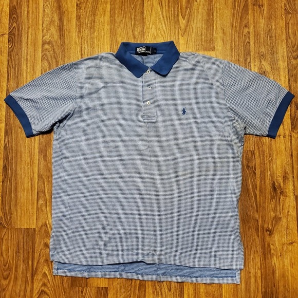 Vintage Polo Ralph Lauren Shirt Men Large Blue Houndstooth Polo Casual‎ Preppy - Picture 2 of 8